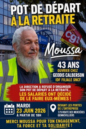 Affiche du Pot de départ de Moussa avec sa photo avec toutes les informations qui sont également dans le contenu de l'article